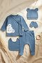 Sage Navy Blue Teddy Bear Embroidered Baby Boy Ribbed Cotton 5-Piece Newborn Hospital Release Set and Baby Jewelry - 2