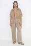Women's Modal Fabric Stand Collar Cardigan with Stopper Detail and Wide Leg Beige Trousers Set