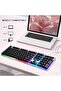 مجموعة لوحة مفاتيح وماوس للألعاب بإضاءة RGB، مزودة بإضاءة خلفية LED، سلكية USB، لون أسود - 3