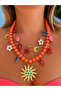 Zr Multi-Charms Sun-Themed Salmon Couple Necklace