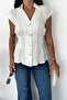 Women's Pleated Sleeveless Shirt Blouse - 4