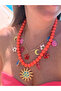 Zr Multi-Charms Sun-Themed Salmon Couple Necklace - 3