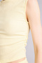 H8059Axyl149 Yellow Slim Fit Crew Neck Wrinkled Textured Blouse - 6