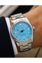 Men's Wristwatch 37 mm Small Case Silver Color Blue Dial Casual and Classic Style with Gift Box