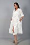Women's Italian Cotton Pocket Embossed Embroidered Sequined Oversize Long Dress - 3