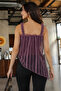 Women's Plum Straps Ruffled Hem Asymmetrical Lined Gathered Tulle Blouse Arm-26Y001086 - 2