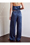Lcw Vision Navy Blue Patterned Women's Trousers with Elastic Waist - 3