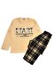 Father-Son Boy's Beige Plaid Patterned Winter Crew Neck Pajama Set Cotton Flexible Milan Fabric - 2