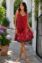 Timeless Summer Elegance – V-Neck Patterned Short Single Jersey Dress with Ring Strap Detail - 4