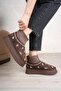 Brown Suede Stretch Women's New Season Mini Boots with Dense Wool Embroidery Inside