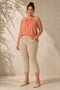 Women's Plus Size Elastic Waist Side Slit Pockets Stretchy Gabardine Capri Pants - 5
