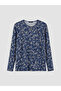 Peak New Season Navy Blue Crew Neck Patterned Blouse - 5