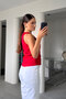 V-Neck Ruffled Blouse - Red - 5