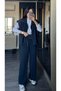 Women's Navy Blue Poplin Detailed Zippered Vest Modal Double Sports Set - 3