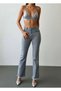 Women's Gray High Waist Flare Jean Pants with Tassel Cuffs and 5 Pockets