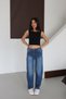 Women's Blue High Waist Half Balloon Fit Blue Washed Denim Jean Pants - 4