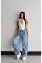 Women's Light Blue Lasered High Waist Balloon Fit Laser Patterned Light Blue Jean Trousers - 2