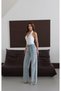 Women's Light Blue Tint Gul Cicek Broslu High Waist Belted Rose Brooch Detailed Light Blue Wide Leg Jeans - 4