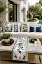 Palazzo 5 Piece Botanical Throw Pillow Cover and Runner Set Navy Blue White Green Floral and Geometric Pattern Decorative Set Double Sided Digital Printing Hidden Zipper 4 Piece Throw Pillow Covers 1 Piece Runner