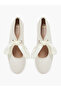 Beige Low Heel Ballet Flats with Ribbon Detail - 5