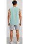 Men's Printed Mint Green Sleeveless Sports T-Shirt Gray Combed Cotton Shorts 2-Piece Set - 2