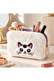 Plush Pen Holder and Makeup Bag Zippered Multi-Purpose Organizer Bag White