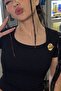 Women's Ribbed Blouse Luna Glow Black – Square Neckline, Accessory Details, Comfortable Fit, Modern Cut - 3