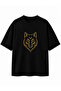 Turkish Wolf Printed Oversize 100% Cotton Fabric T-Shirt Unisex Design Quality Printing Black - 2