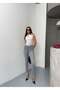 Women's Light Gray Jean Trousers High Waist Mom Style Cut-Out Leg with Tassel Detail - 4