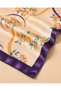 Women's Yellow Floral Patterned 50X50 cm Satin Scarf, Silky Textured Square Neck Hair and Bag Accessory with Purple Edges - 3