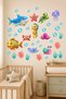 Cute Sea Creatures Kids Room Wall Sticker Set, Fish Whale Sea Horse Baby Room Decor - 6