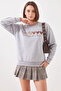 Women's Three Thread Yarn Embroidered Colorful Heart Printed Gray Melange Sweatshirt - 5