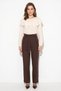 Women's Belt Detailed High Waist Pleated Straight Leg Fabric Bitter Brown Trousers