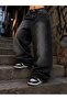 White Embroidery Stitching Detail Southpole Black Washed Y2K Unisex Baggy Pants - 2