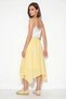 Women's Elastic Waist Lined Asymmetrical Cut Muslin Crinkle Yellow Skirt - 4
