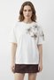 Women's Beaded Stone Embroidered Floral Patterned Sleeve Detailed Crew Neck t Shirt White