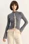 Women's Lace Detailed Half Turtleneck Buttoned Ribbed Knitwear Gray Cardigan - 5