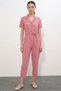 Women's Shirt Collar Belted Short Sleeve Dusty Rose Jumpsuit
