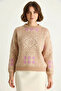 Women's Patterned Long Sleeve Crew Neck Knitwear Mink Sweater - 4