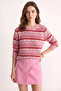 Women's Shoulder Patch Patterned Knitwear Pink Sweater - 2
