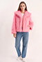 Women's Wide Collar Lined Short Faux Fur Candy Pink Jacket - 7