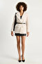 Women's Pocket Detailed Lined Belted Plush Textured Cream Jacket
