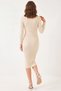 Women's Corded Buttoned Knitwear Ecru Dress - 6
