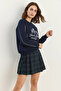 Women's Crew Neck Embroidered Three-Thread Raised Navy Blue Sweatshirt - 6
