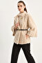 Women's Belt Detailed Soft Textured Plush Poncho Cream - 6