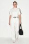Women's Stripe Detailed Crop Blouse High Waist Modal White Set - 3