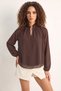 Women's Stand Collar Metal Accessory Transparent Sleeves Chiffon Bitter Brown Blouse - 6