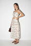 Women's Crop Blouse with Midi Skirt, Patterned Linen Beige Top and Bottom Set - 2