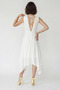 Women's Lined Back Tie Detailed Double Breasted Collar Asymmetrical Cut Midi White Dress - 5