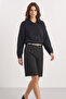 Women's Pointelle Knit Buttoned Shawl Collar Black Cardigan - 3